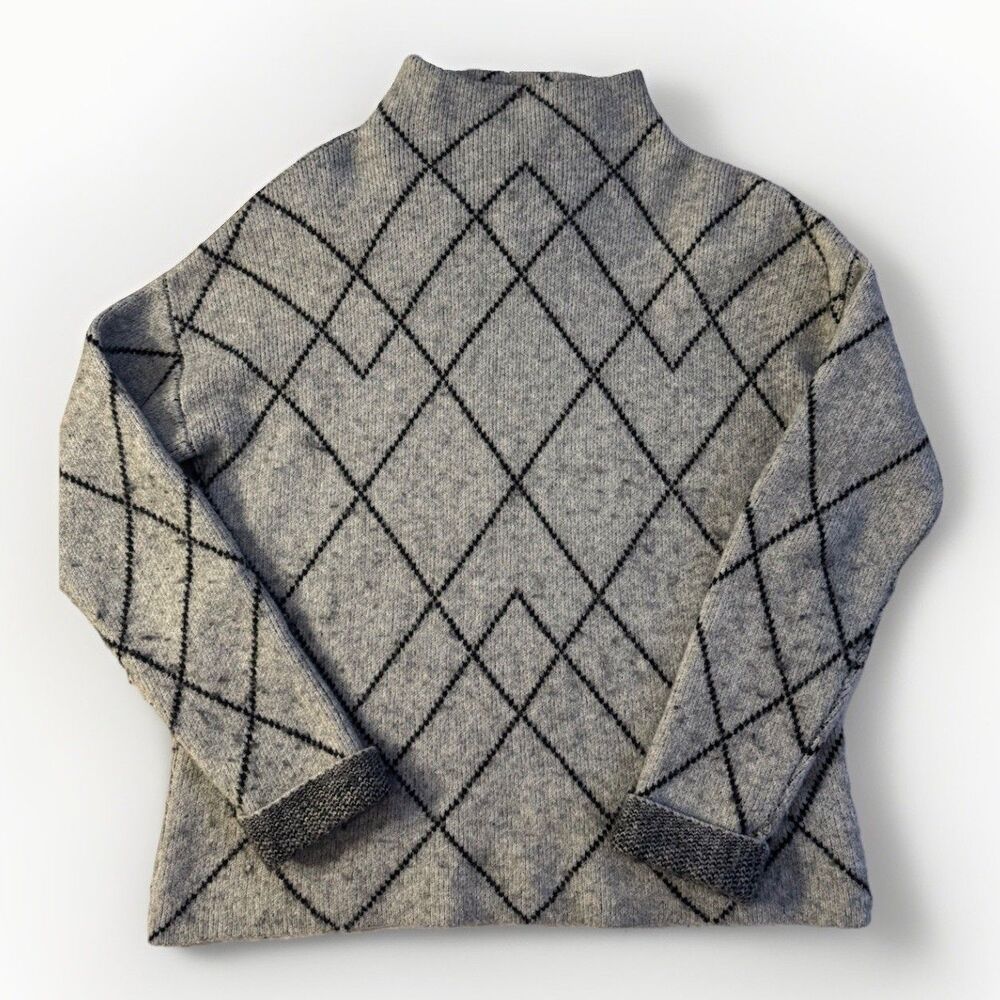Christian Siriano NY Women's Wool Blend Mock Neck Diamond Argyle Gray Sz Medium